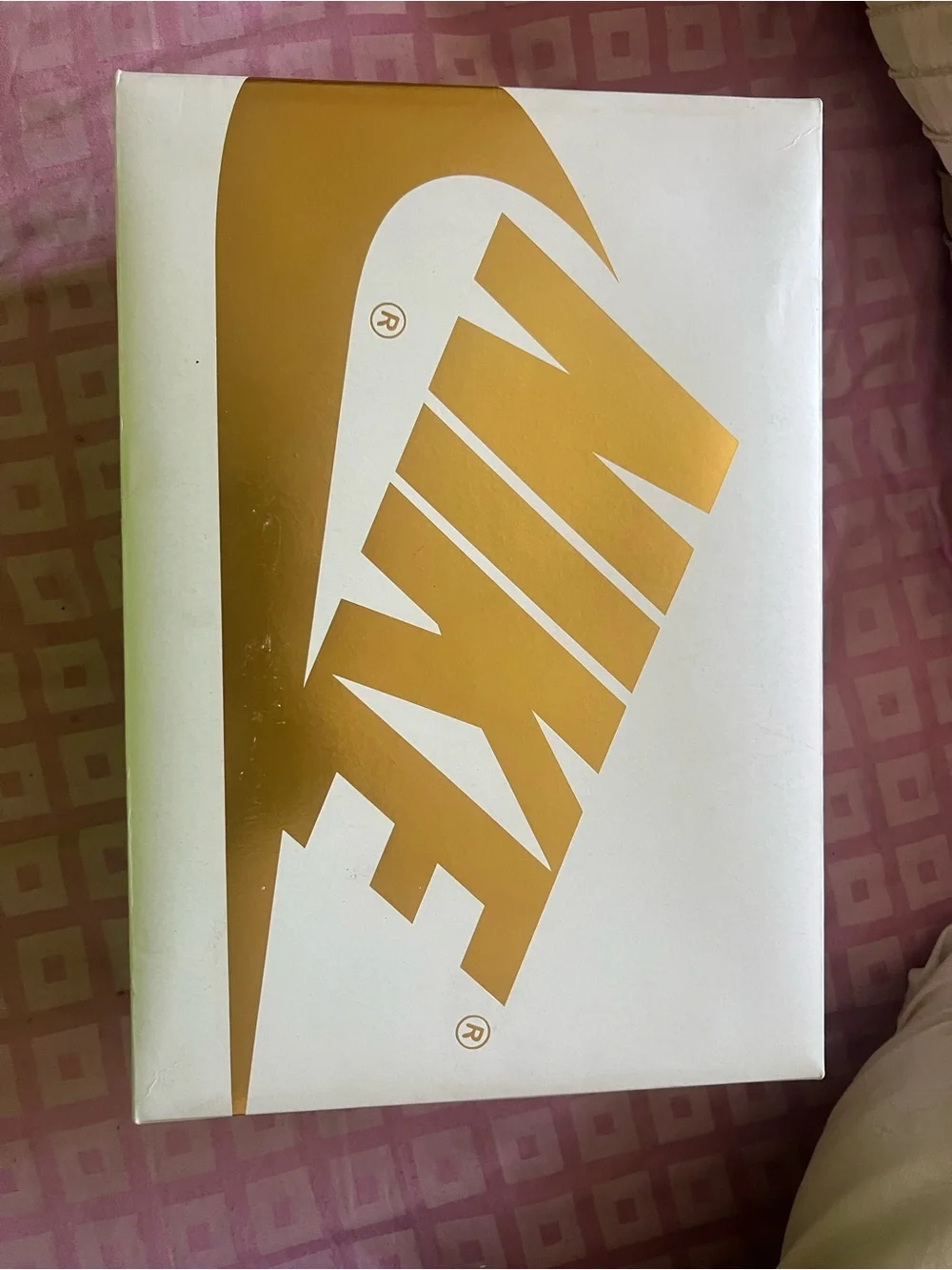 Nike White & Metallic Gold Shoe Box with Size Label
